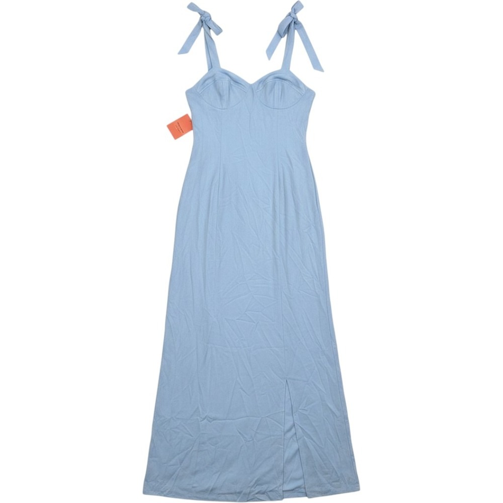 BHLDN Light Blue Tie Shoulder Sweetheart Maxi Dress Column Gown Size 12 NEW